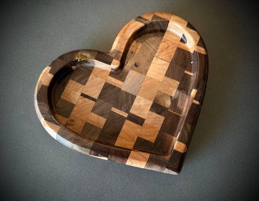 Heart Shaped Valet Tray in End Grain Walnut & Cherry