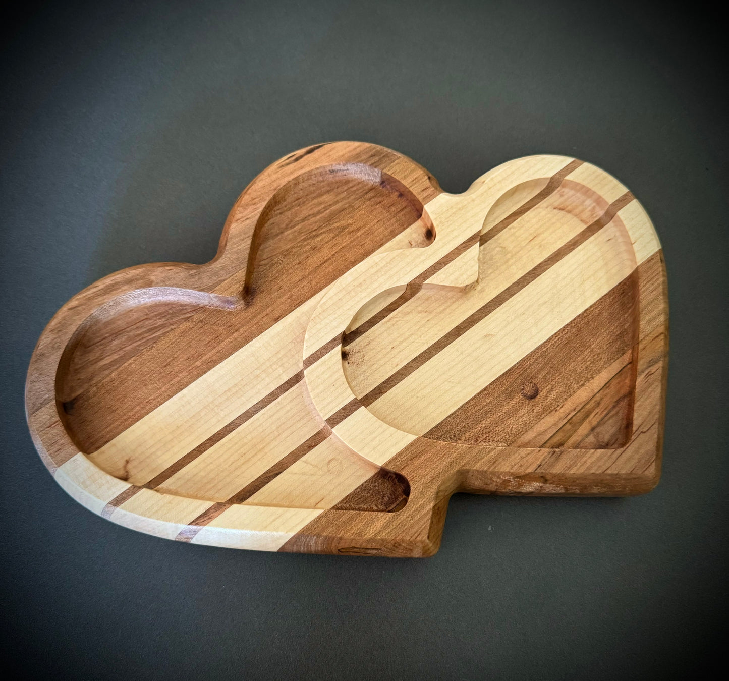 Double Heart Valet Tray - Maple