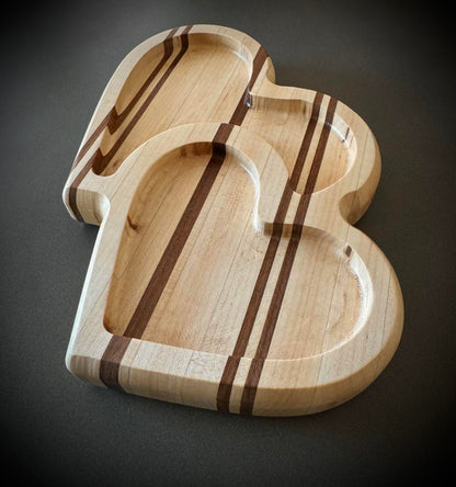 Double Heart Valet Tray - Maple & Walnut