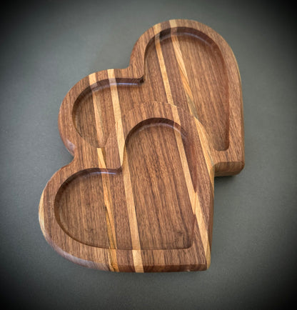 Double Heart Valet Tray - Walnut & Maple