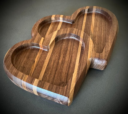 Double Heart Valet Tray - Walnut & Maple