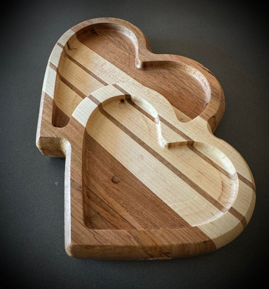 Double Heart Valet Tray - Maple