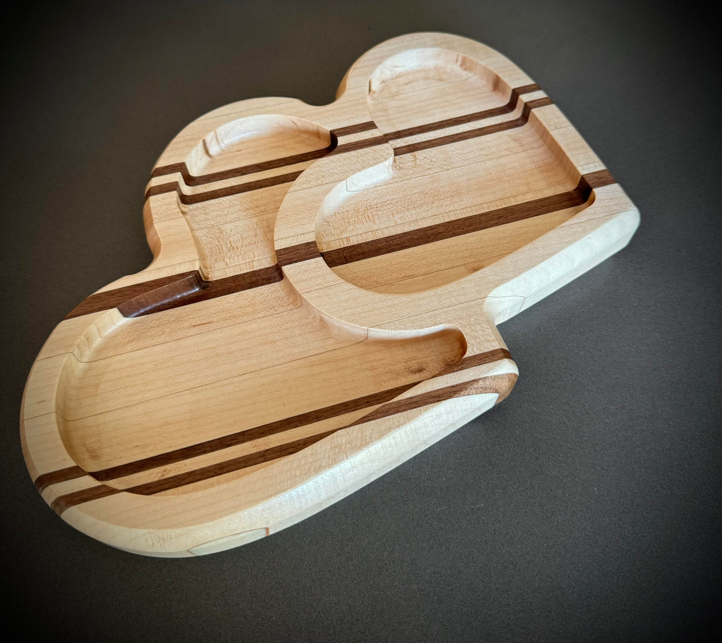 Double Heart Valet Tray - Maple & Walnut