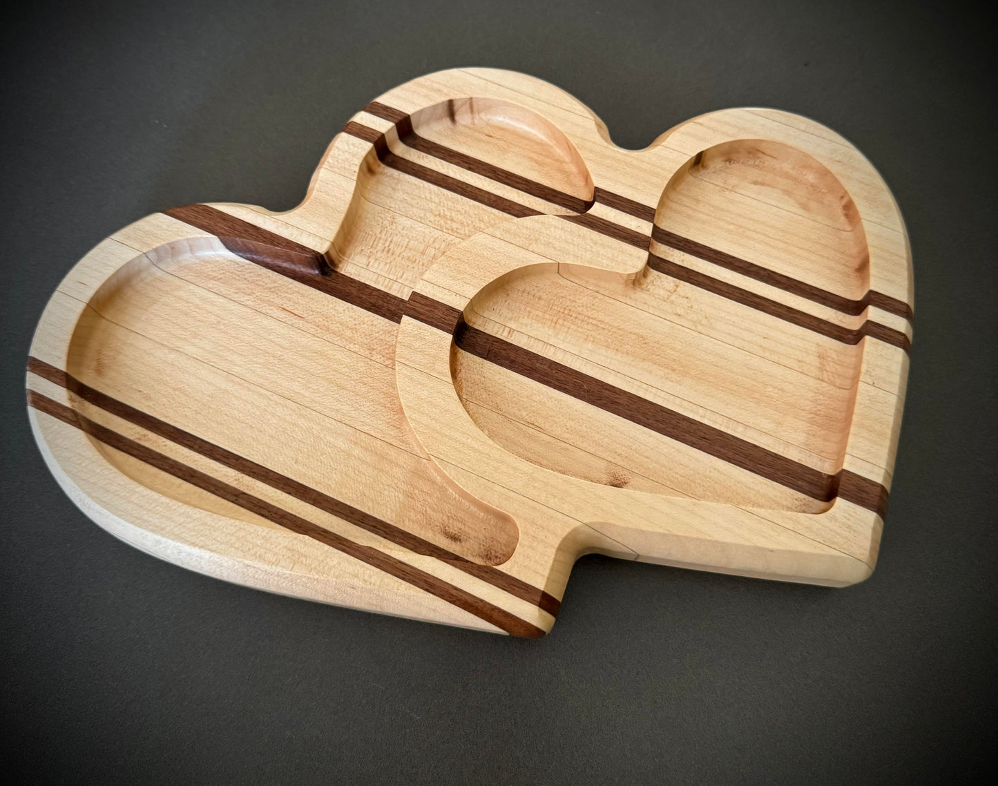 Double Heart Valet Tray - Maple & Walnut